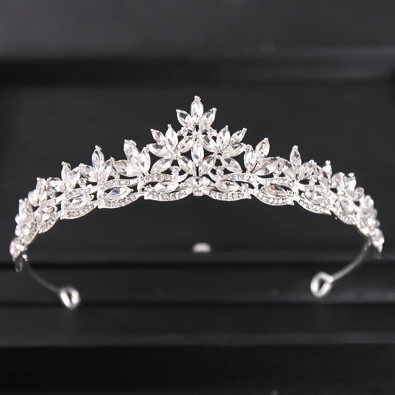 Luxury Silver Color Crystal Pearls Bridal Tiaras Crown Baroque Rhinestone Pageant Diadem Bride Headband Wedding Hair Accessories