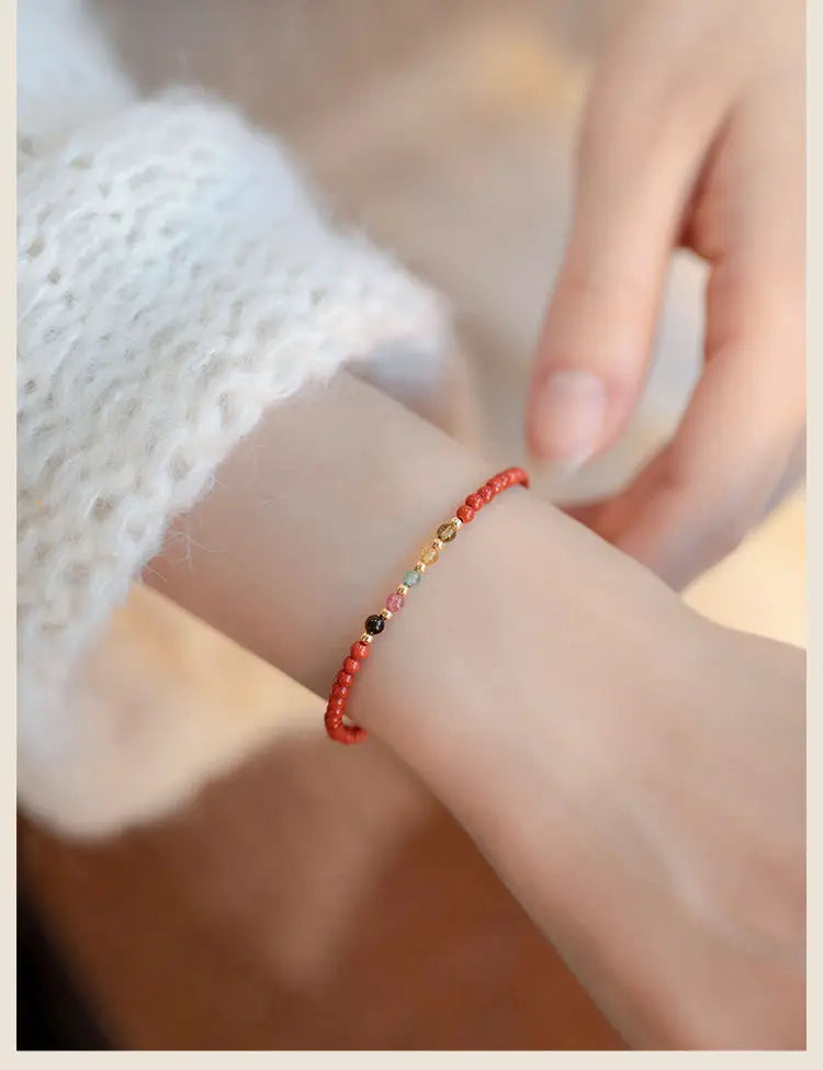 Natural South Red Agate Attract Wealth Red Bracelet Women's Superfine Tourmaline HandString Solicit wealth Money drawing Fortune