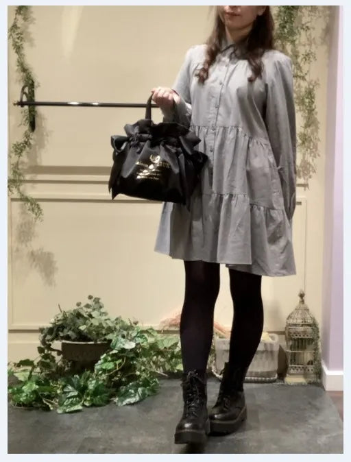 Japanese Style New Double-Sided Drawstring Bags Sweet Cute Girl Ladies Satin Bow Crossbody Shoulder Portable Handbag