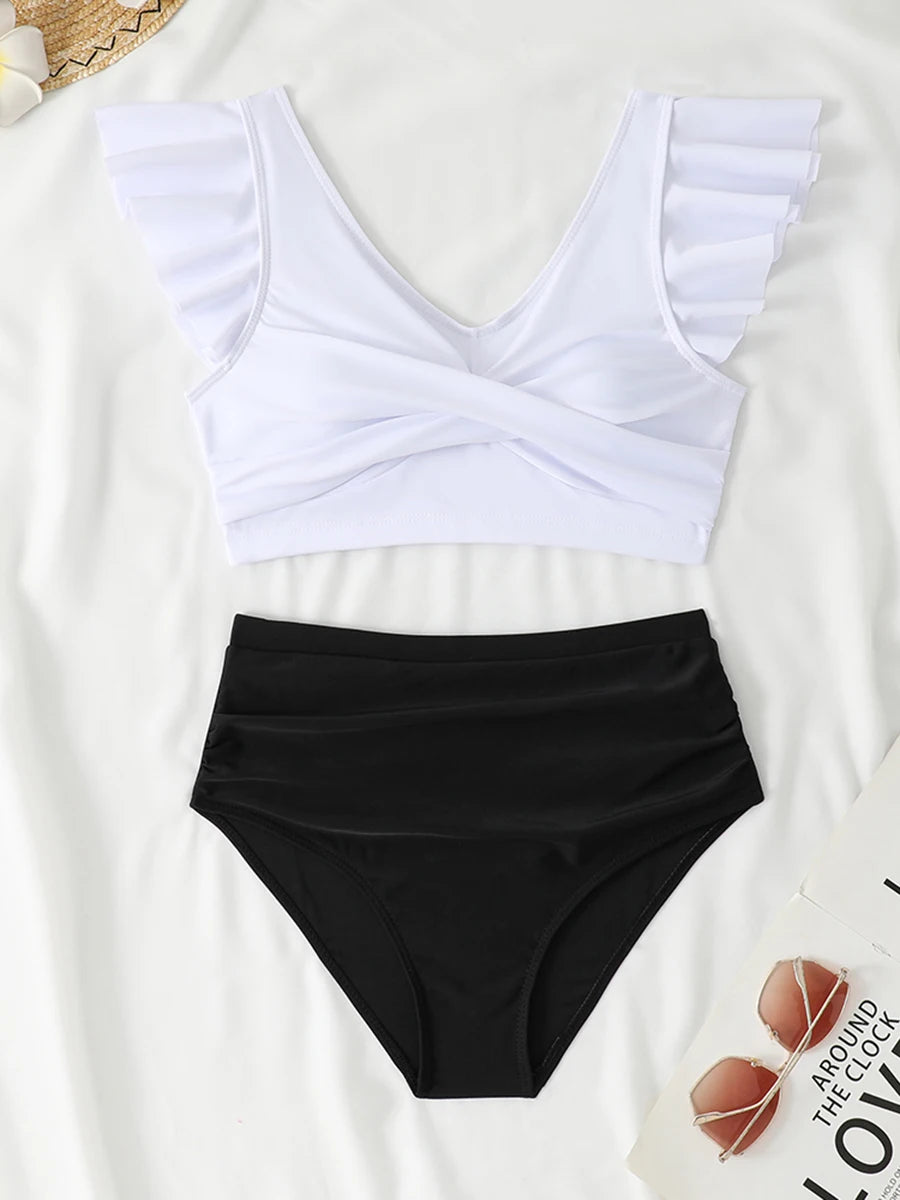 2025 Ruffle Bikinis Women Sexy Swimwear Female High Wasit Swimsuit Bathers Bathing Swimming Swim Suit Beachwear Summer
