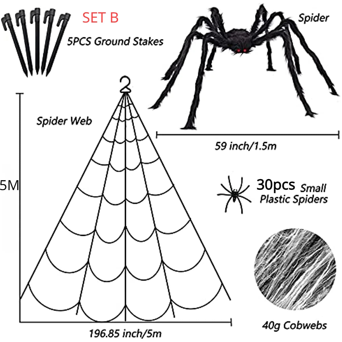 Giant Spider Huge Spider Web Halloween Decoration Props Haunted Indoor Outdoor Spooky Plush Large Araneid Prank Trick Supplies