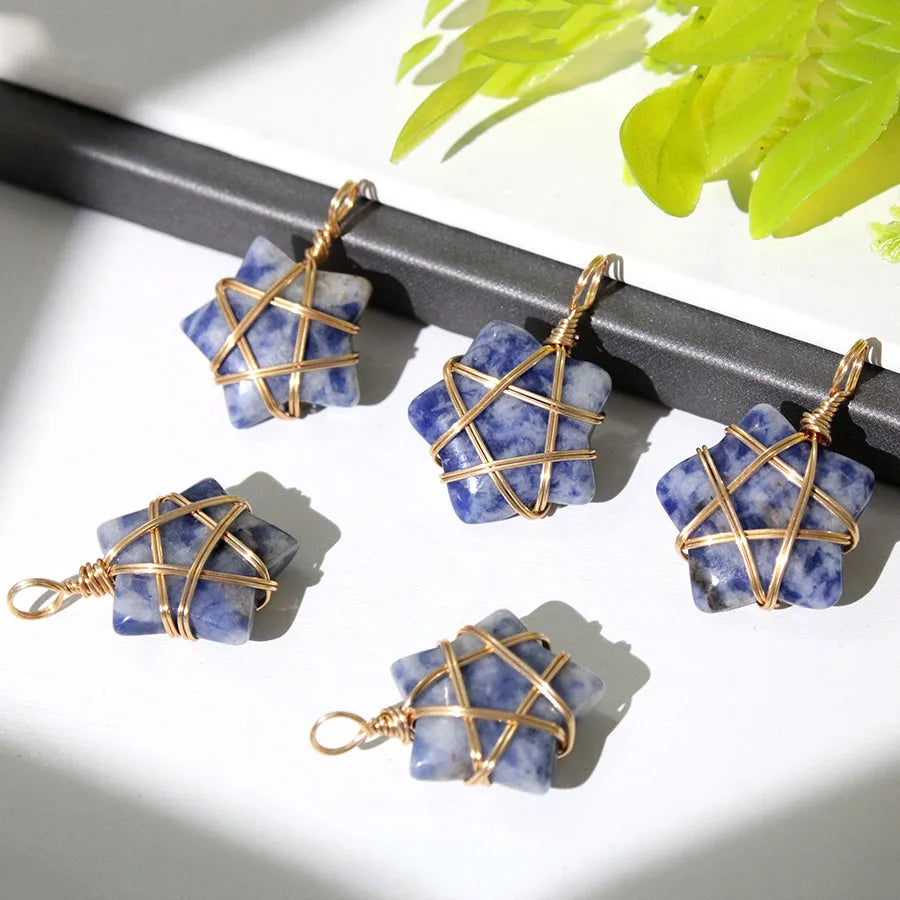20Pcs Natural Stone Crystal Star Pendant Hand Wired Wrap Gemstone Charm for DIY Necklace Jewelry Making Christmas Gift accessory