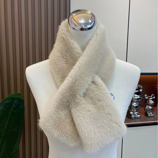 Korean Winter Faux Rabbit Fur Women Scarf Double-sided Soft Plush Snood Scarves Solid Neck Collar Warmer Stuff Christmas Gift