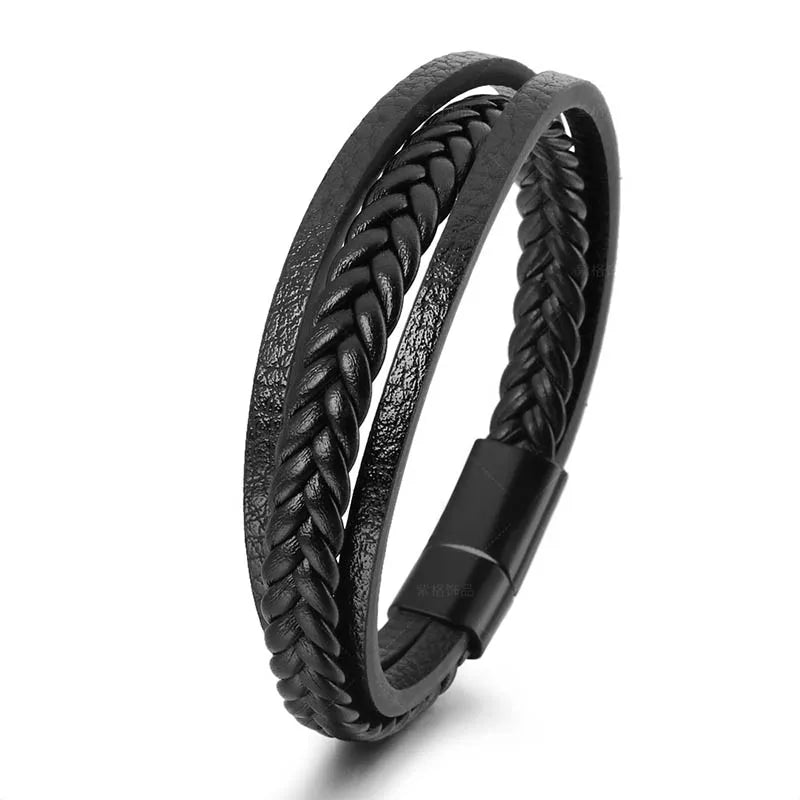 Vintage Genuine Leather Bracelet for Men Handmade Woven Bracelet Magnetic Clasp Wrap Bracelet Homme Hand Jewelry Accessories New