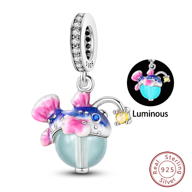 New 100% 925 Sterling Silver Ocean Luminous Sea Turtle Dolphin Octopus Charms Beads Fit Qikaola Original Bracelets DIY Jewelry
