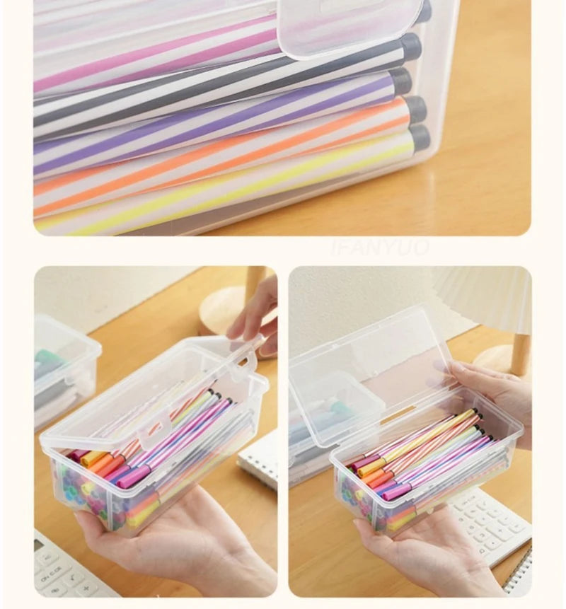 1/3Pc Clear Pencil Box Large Capacity Plastic Organizer Storage Boxes Bulk Stackable Design Portable Office Supplies For School