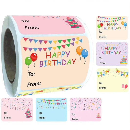 Happy Birthday Gift Tags Colorful Name Tags Stickers Party Favors Packages Seals Christmas Gift Box Bag Packaging Labels