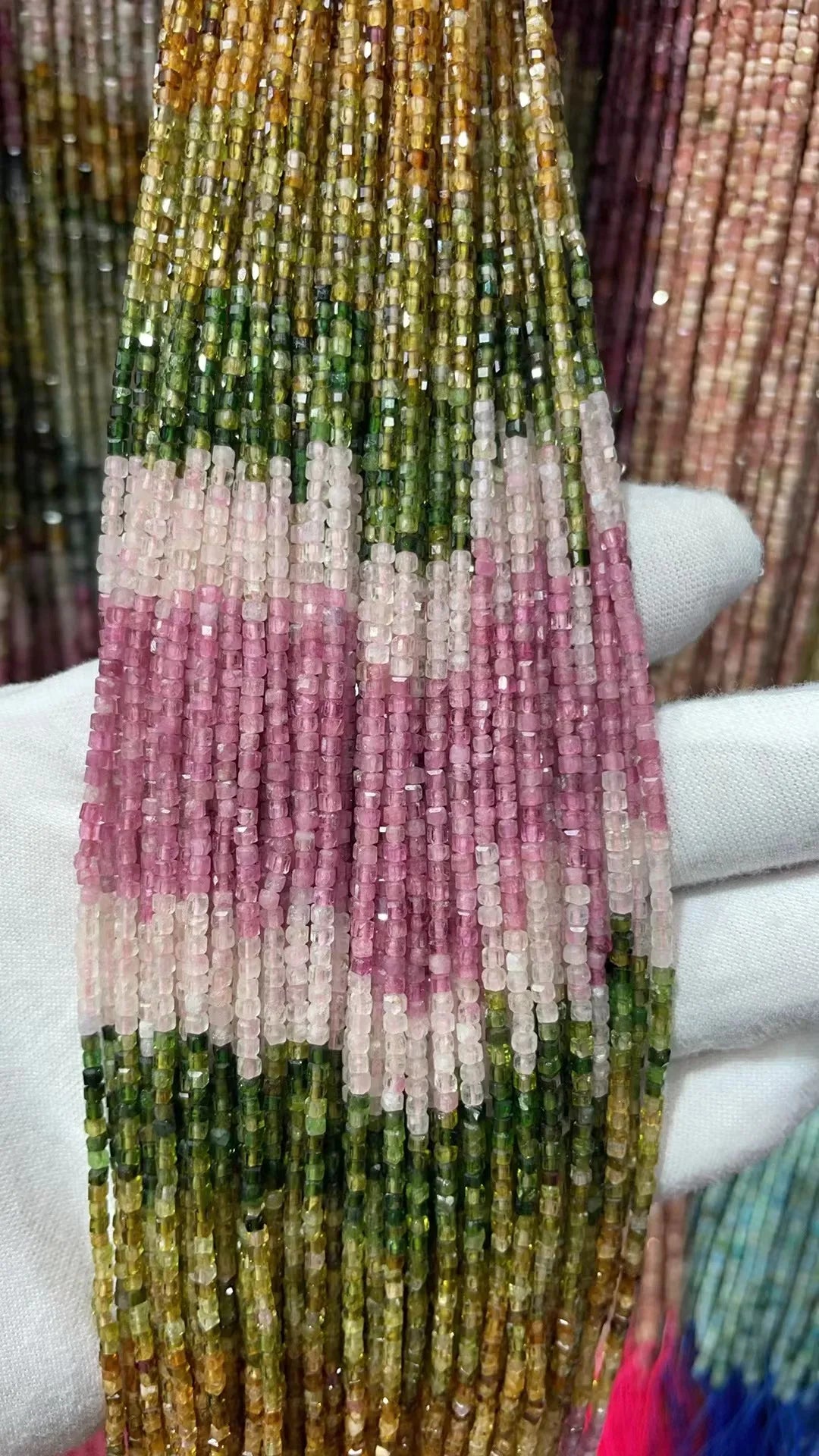 Natural Rainbow Tourmaline Cube Faceted 2.5X2.5mm Length38.5cm