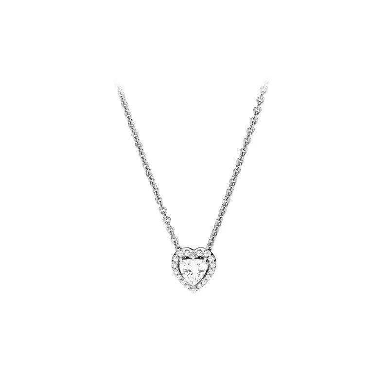 Hot Sale Original 925 Sterling Silver Colorful Bow Tie Necklace Red Heart Pendant Round Necklace Classic DIY Fine Christmas Gift