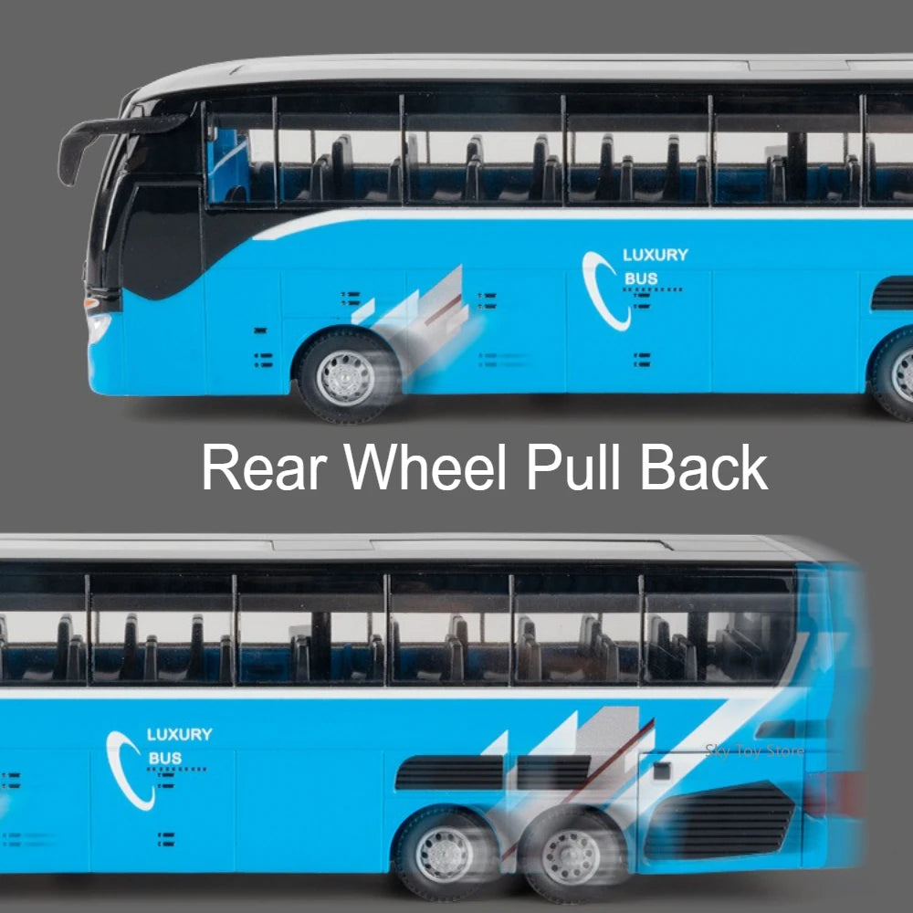 1:30 Business Single Alloy Diecast Double Decker Bus Model Toys Car Doors Opened Sound Light Pull Back Cars Child Christmas Gift