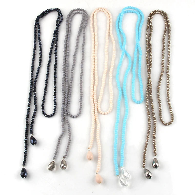 Mini Brown Crystal Beads Statement Necklaces Glass Beads Neck Long Water Drop Necklace