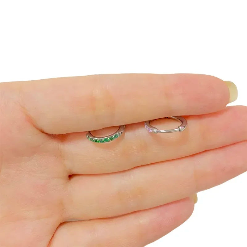 ASTM F136 Titanium PIERC Nose Ring Ear Tragus Hinged Segment Clicke Hoop CZ Paved Side Earring Large Size 8mm-14mm Body Piercing