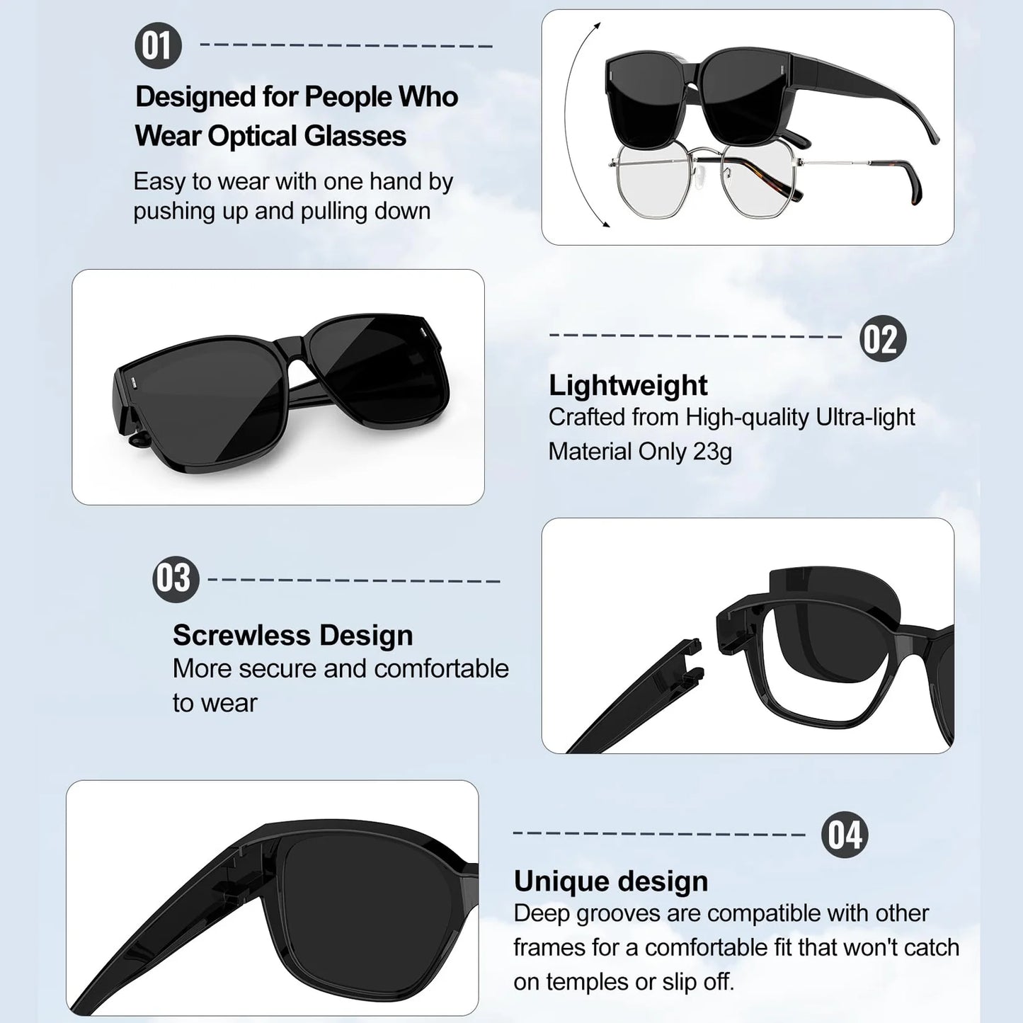 Fit Over Glasses Sunglasses for Women Men, Polarized Sunglasses for Cover Prescription Glasses with UV Protection