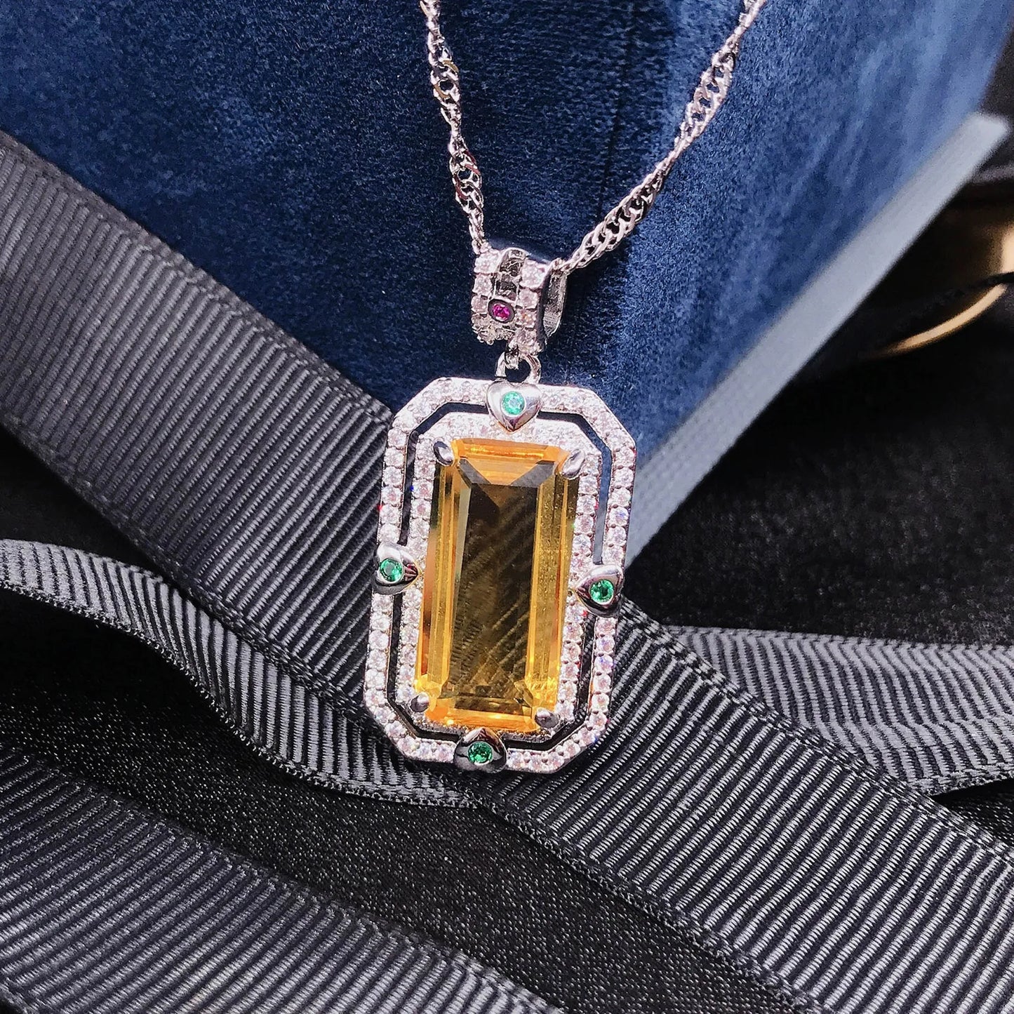 Luxury Brazil Yellow/Purple Simulated Tourmaline Pendant Necklaces Women's Elegant Amethyst Rectangular Necklace For Women