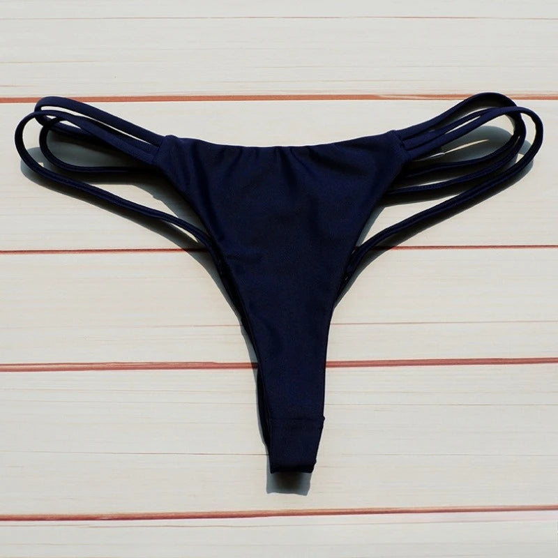 Sexy Bikini Thong Women Swimsuit Solid Hollow Out Low Waist Swimming Trunks Summer 2025 New Spice Girl Beach Vacation Bikinis