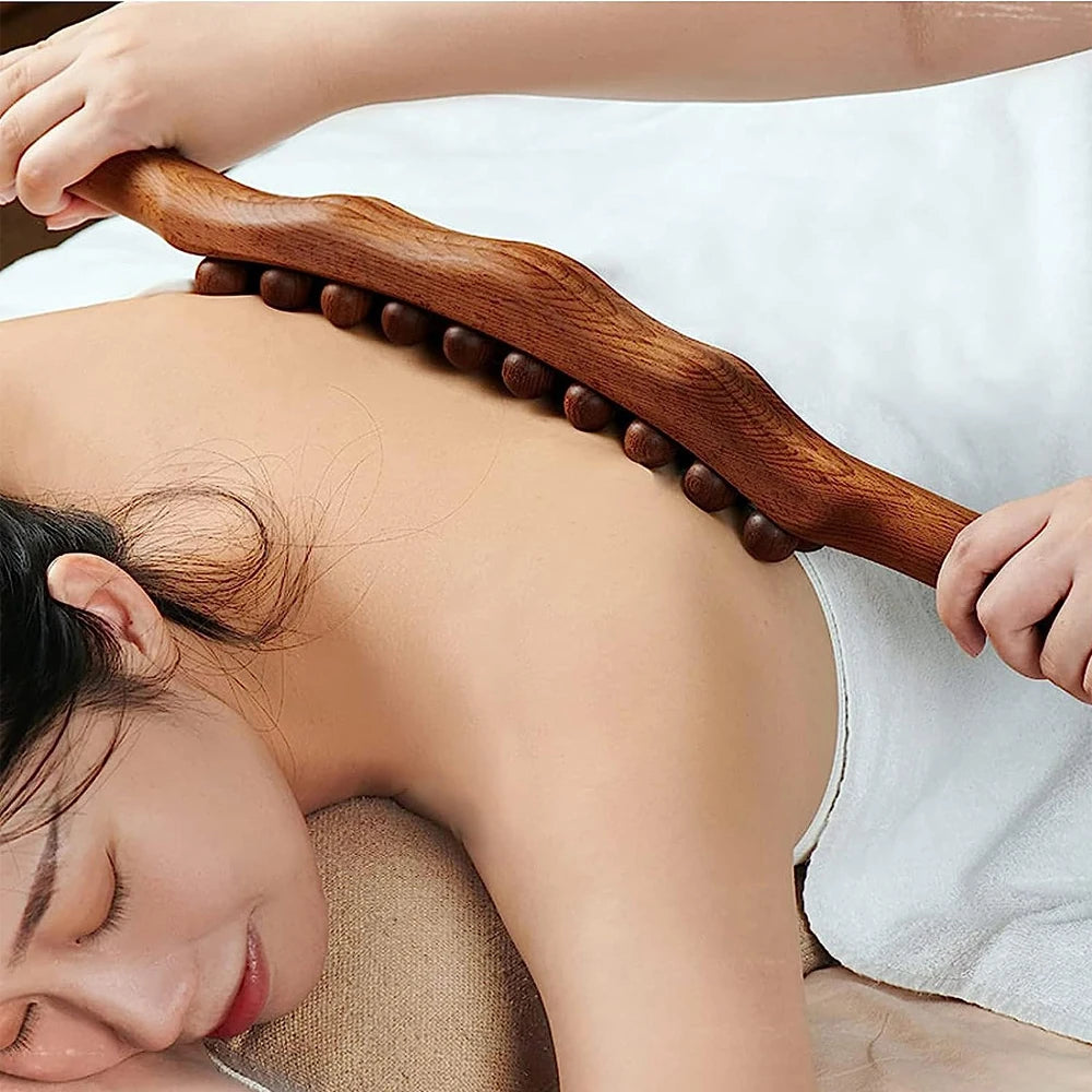 Guasha Wood Stick Tool Wood Therapy Massage Tool for Body Shaping,31 Beads Back Massage Roller Stick,Lymphatic Drainage Massager