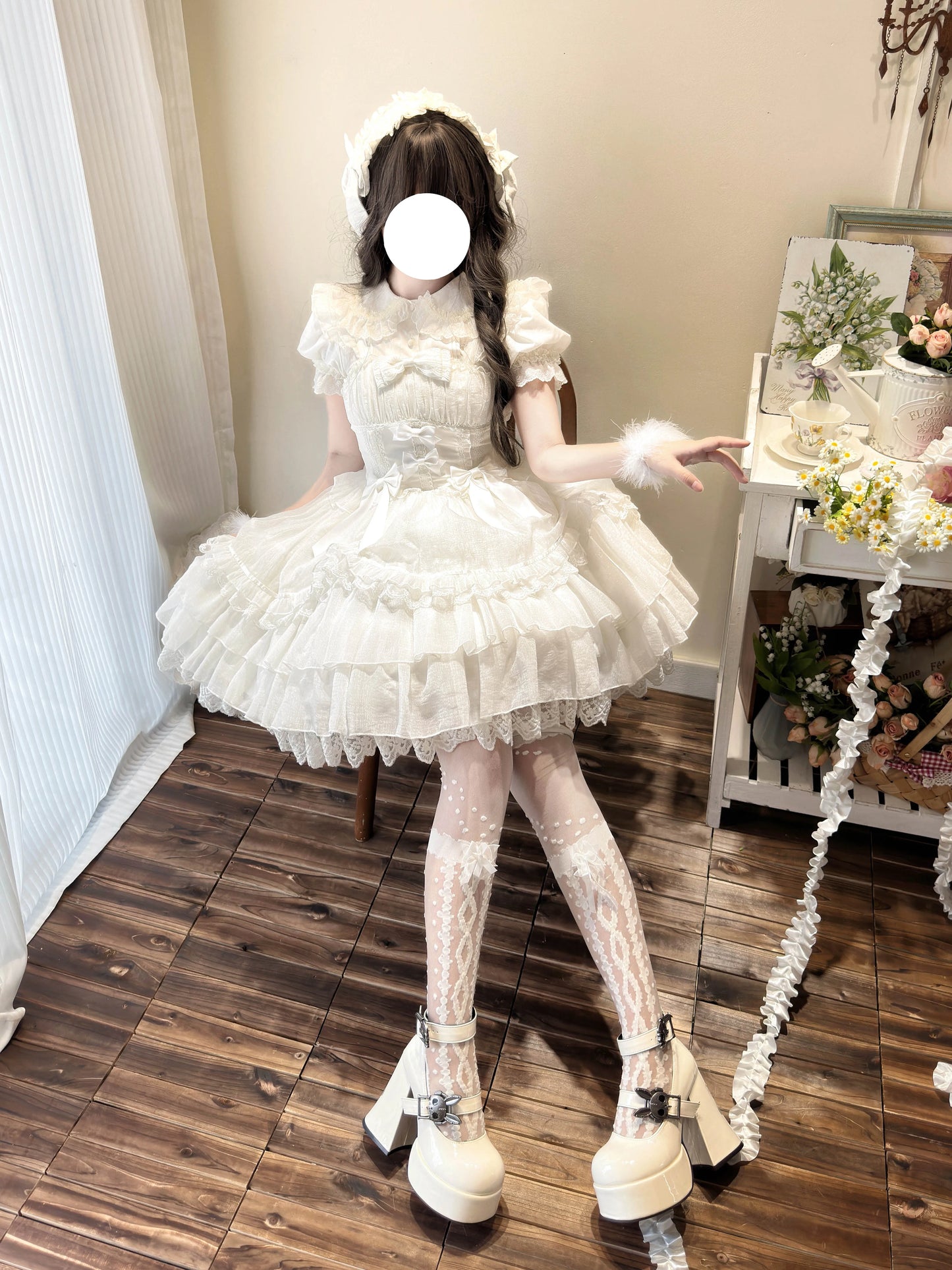 Original Design New Summer Lolita Dress Women's Sweet Flower Wedding Lace Bowknot JSK Sling Dress Black and White Princess Dress