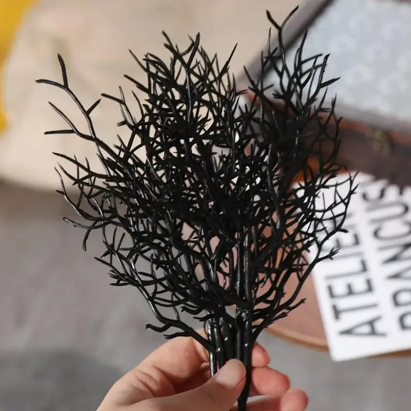 5pcs Black Halloween Artificial Dead Branch Antlers Shape Artificial Plastic Tree Branch Realistic Exquisite