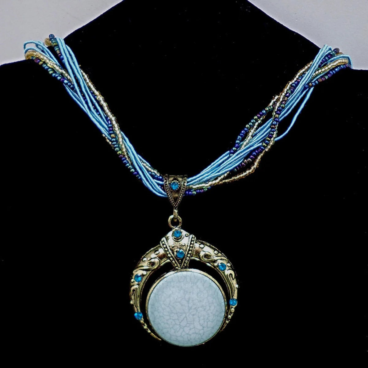 Vintage Necklace Jewelry Fashion Popular Retro Bohemia Style Multilayer Beads Chain Crystal Grain Pendant