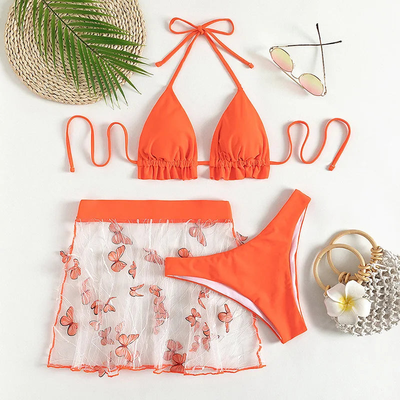 2025 3Pack Bikinis Beach Skirt Tunics for Beach Cover up Swimwear Crossed Back Swimsuit Mesh Bathing Suit Summer