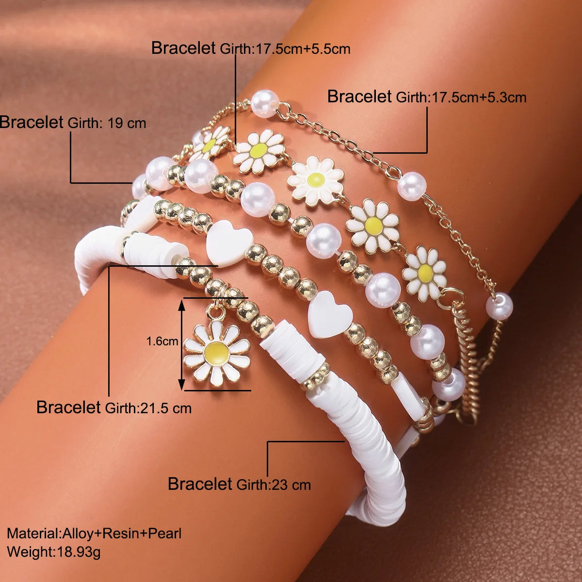 3pcs Cute Daisy Flower Pendant Bracelet Anklet Set for Women Bohemian Beaded Enamel Sunflower Stackable Hand String Jewelry