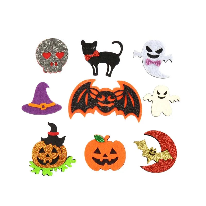 10Pcs 4-9cm Cartoon Ghost/Bat/Spider/Pumpkin Felt Fabric Halloween Patches Appliques For Sewing Supplies Clothes DIY Decor C4133