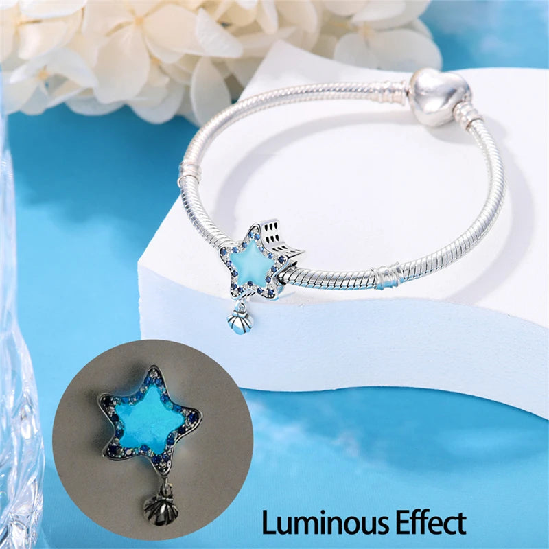 New 100% 925 Sterling Silver Ocean Luminous Sea Turtle Dolphin Octopus Charms Beads Fit Qikaola Original Bracelets DIY Jewelry