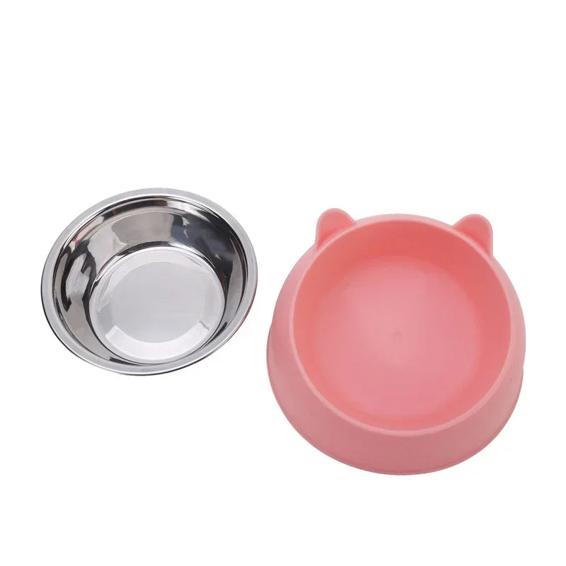 Stainless Steel Tilted Cat Food Bowl Cat Ears Design Slanted Mouth Feeder Pet Food Water Supplies Feeders Dog Bowl Cat Supplies