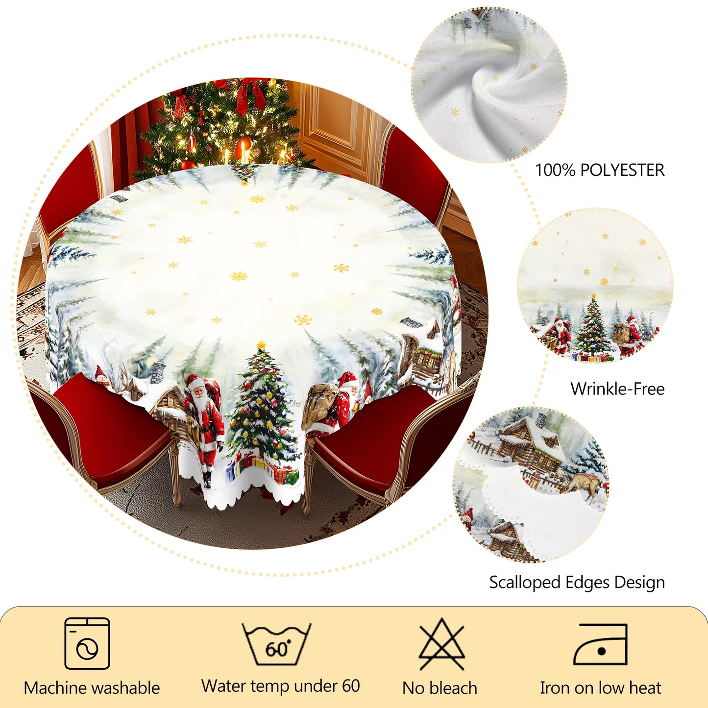 1 Piece of Christmas Round and Rectangular Tablecloths, Available in Various Sizes, Snow Christmas Gift Pattern Party Decoration Tablecloths, Christmas Party Garden Tablecloths for Christmas Home Kitchen, Restaurant Terrace I