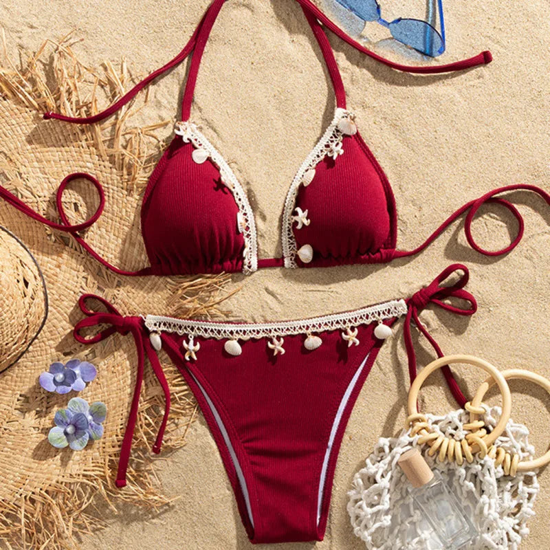 Wine Red Sexy Bikinis Female Swimsuits Women's Swimwear Push Up Swim Wear Bathing Suits Brazilian Bikini Set Beach Pool Bather