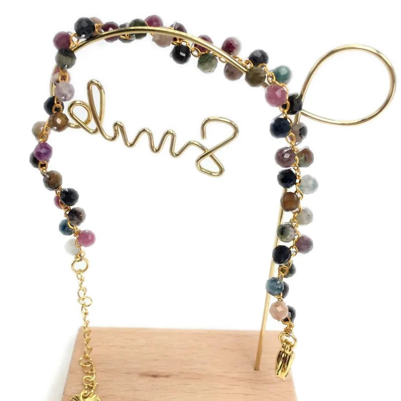 Gold Color 4MM Natural Stone Tourmaline Crystal Quartz Bracelet on Hand for Women Jewelry Party /Wedding Luxury Gift Handwork