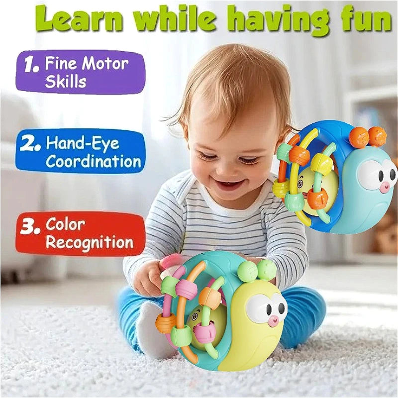 Cute Hand-Held Snail Baby Rattle Early Education Puzzle Toy Plastic Ball Birthday Christmas Gift for Infants