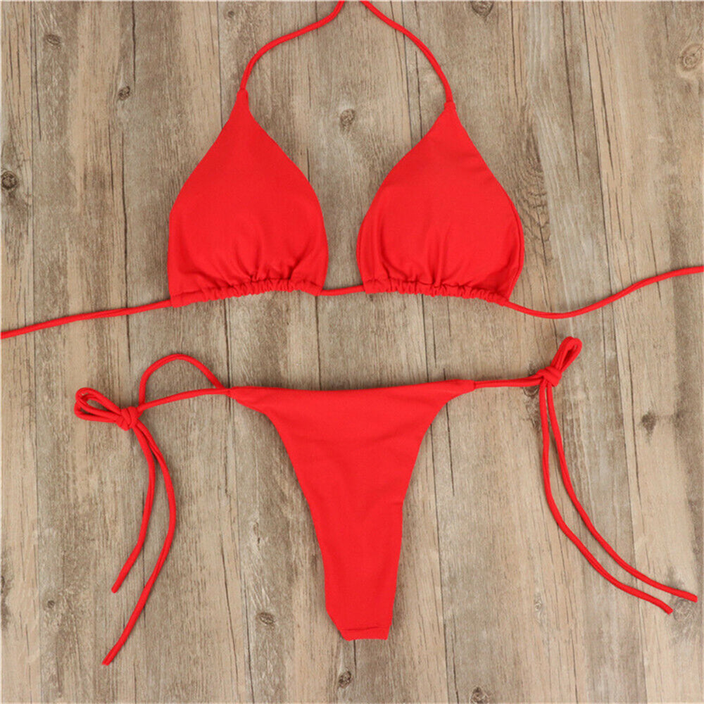 Women's swimsuit Bikinis Set Women Sexy Pink Bandage Ladies Thongs Solid Two Piece Suit Female купальник traje de baño mujer