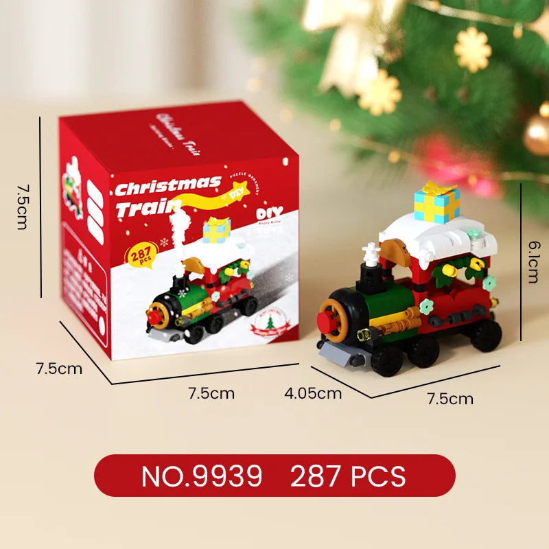 christmas train santa claus moc building blocks toys construction set for girls christmas tree decorations micro building blocks