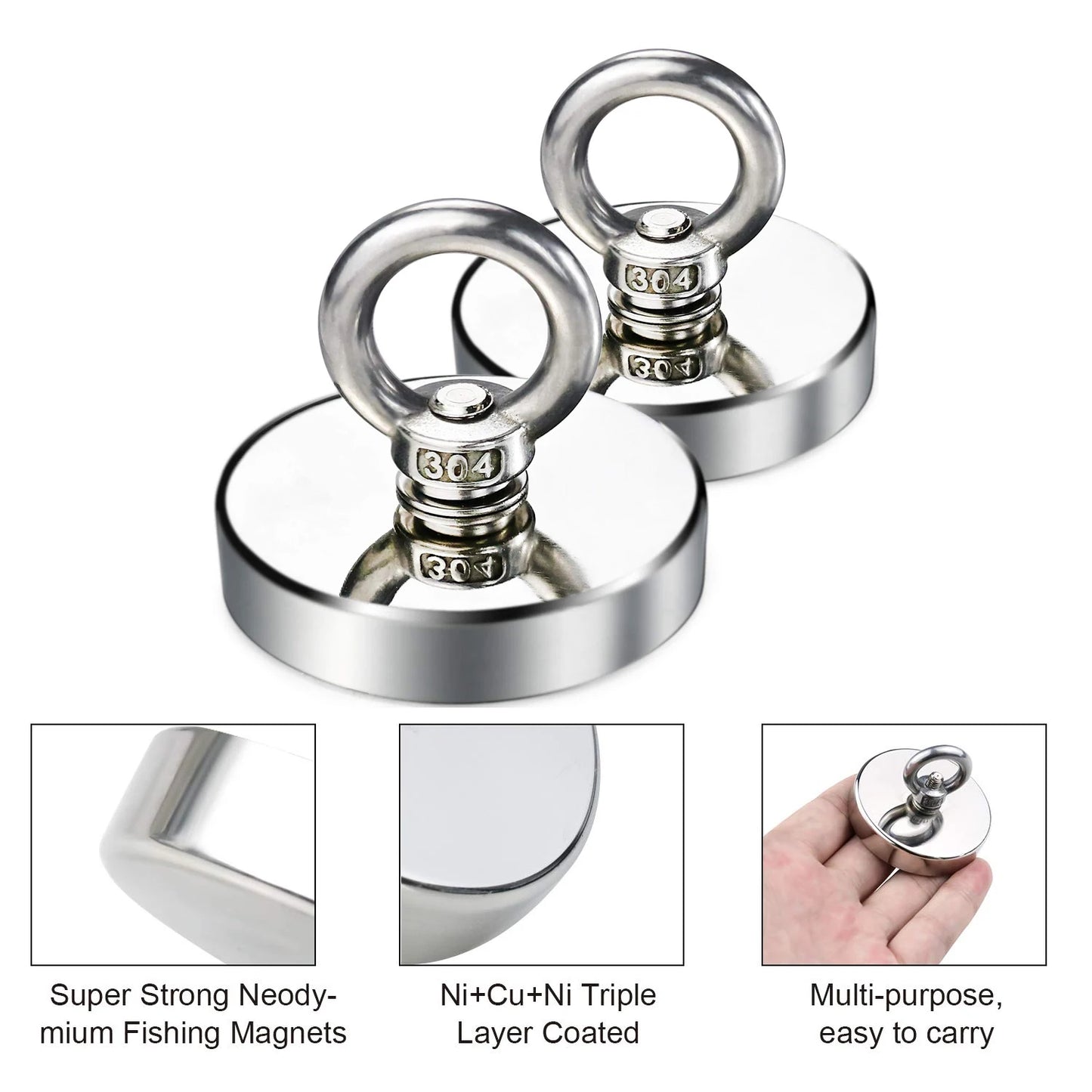 Super Strong Neodymium Fishing Magnets Heavy Duty imanes Magnet with Countersunk Hole Eyebolt for Salvage Magnetic Fishing