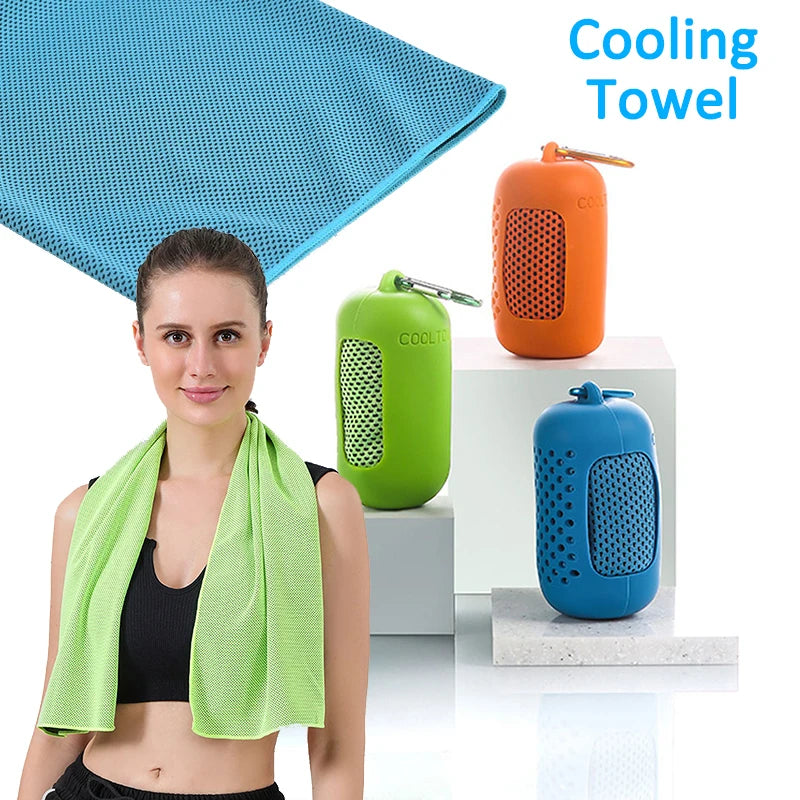 Portable Sport Towel with Mini Silicon Gel Set Cold Towel Breathable Fitness Sport Gym Running Outdoor Quick Dry Cooling Towel