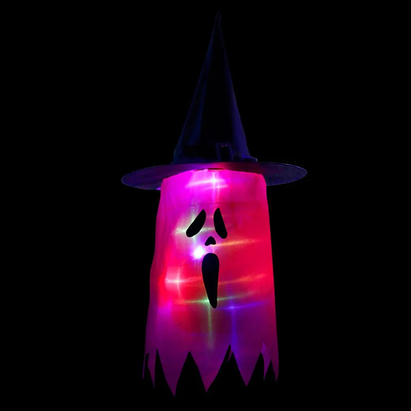Halloween Courtyard Decorations LED Flashing Wizard Hat Lights Hanging Ghost Halloween Party Decorations Home Bars Horror Props
