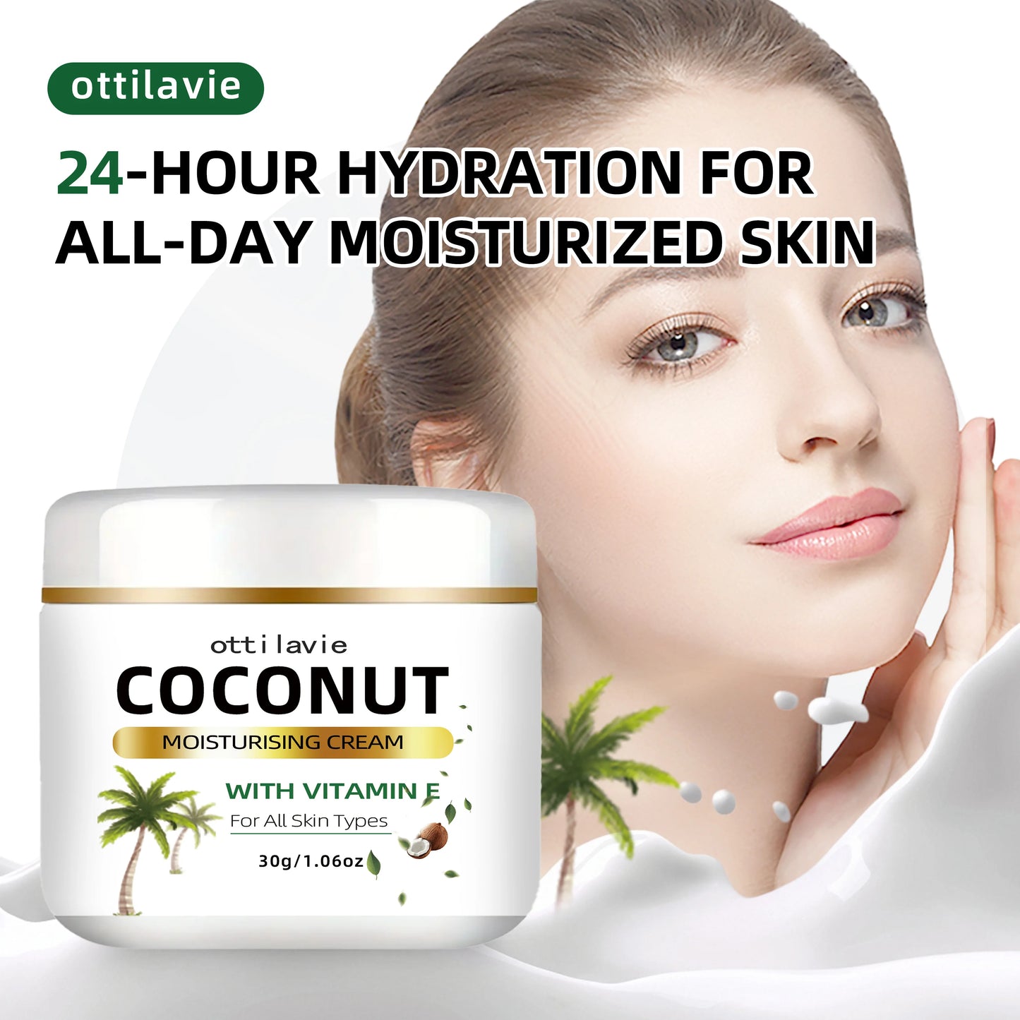 24-Hour Hydrating Coconut Cream with Vitamin E + Collagen | Hypoallergenic & All Skin Types | Nourishing Coconut Extract