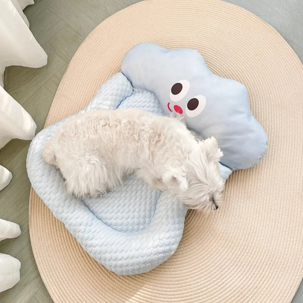 Summer Cooling Pet Cat Bed Cushion Ice Pad Dog Sleeping Cloud Shape Mat for Puppy Dogs Pet Kennel Top Quality Cool Blue Mat