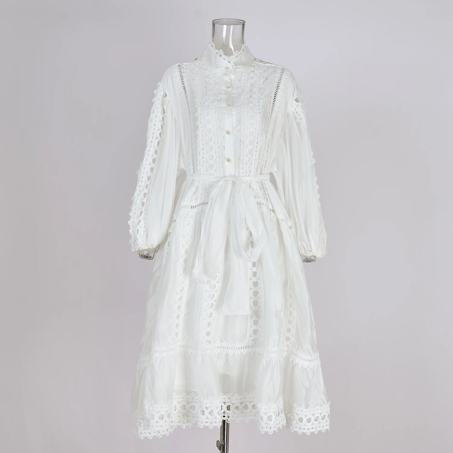 Elegant Embroidery Long Dress 2 Piece Set Women Summer Autumn Hollow Out Crochet Shirts Elastic Waist Long Maxi Skirt Suits