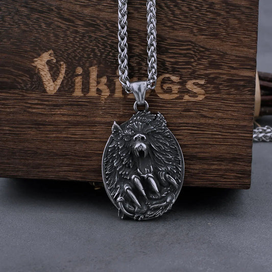 Men's Viking Wolf Head Stainless Steel Necklace Never Fade High Quality Steel Color Wolf Paw Hip Hop Pendant Amulet Jewelry Gift