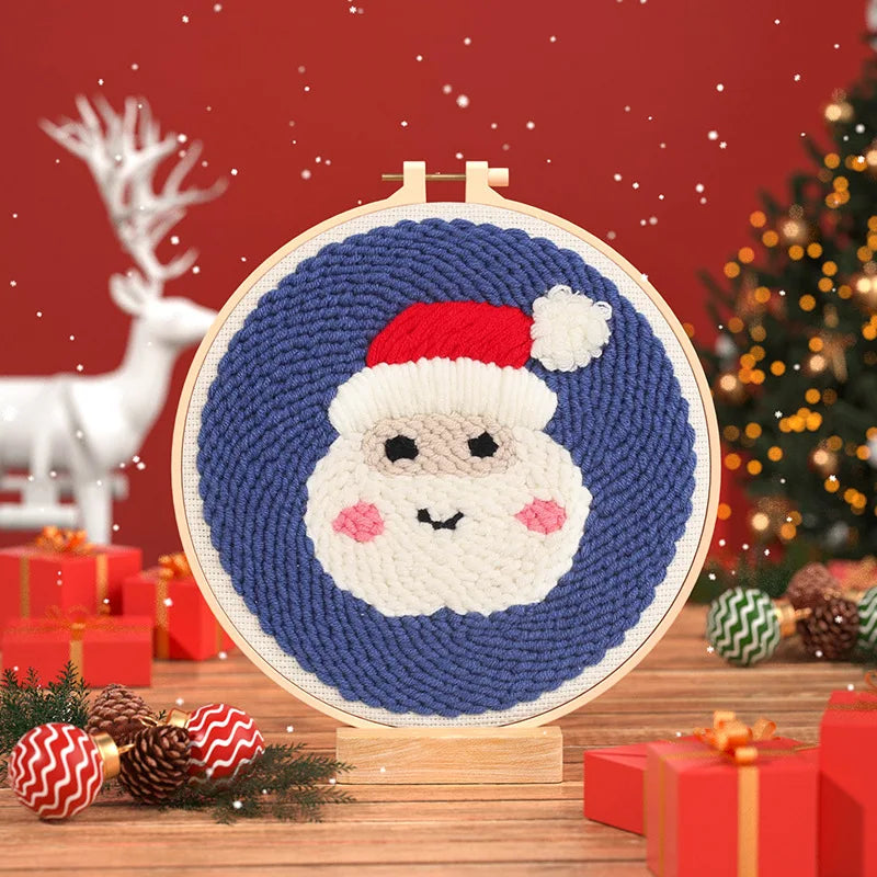 GATYZTORY DIY Punch Needle Embroidery Kit Santa Claus Snowman Frame Punch Set for Beginners Easy Handicraft DIY Christmas Gift