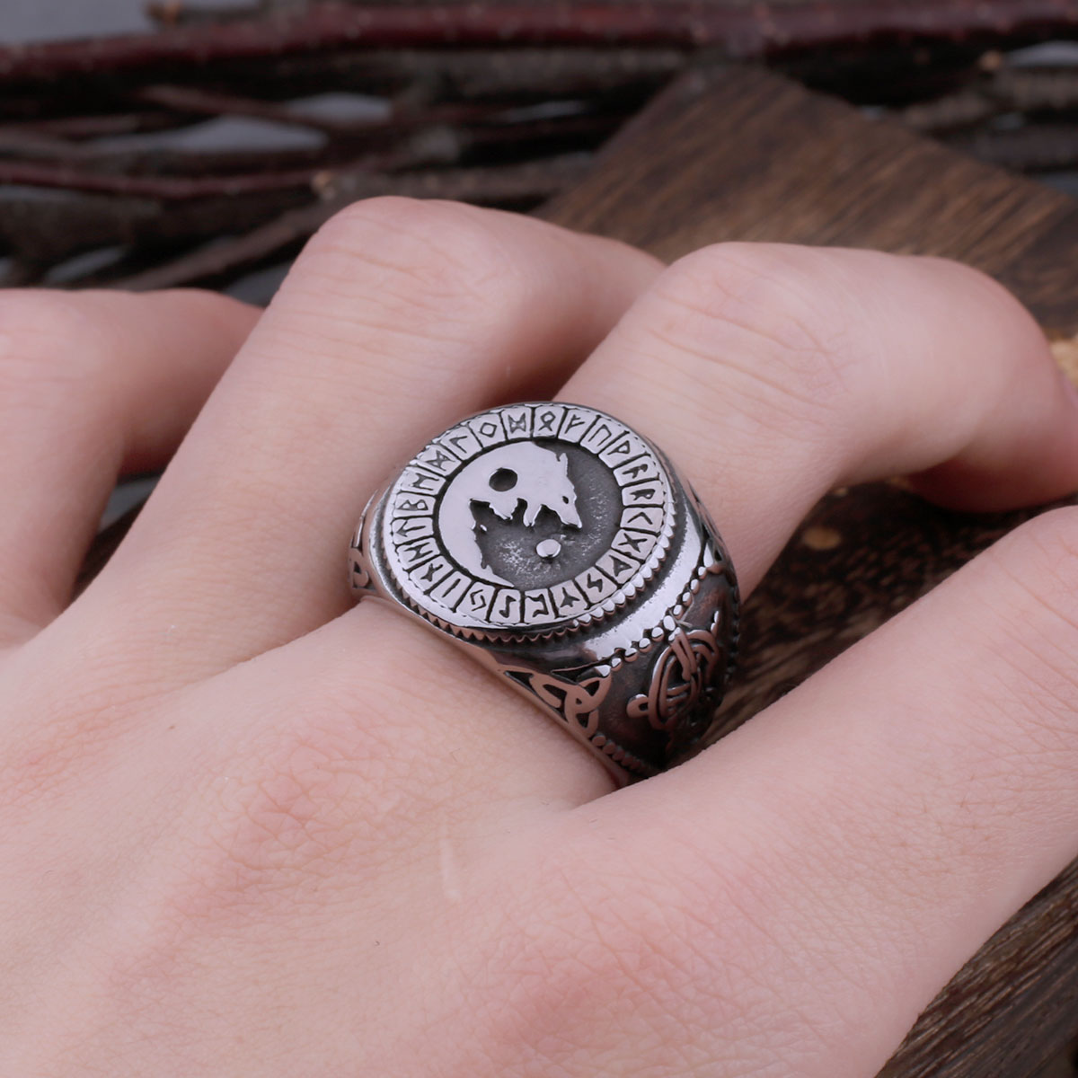 Stainless Steel Viking Wolf Geri and Freki and Odin Rune Ring Ring Men Celtic Knot Fashion Biker Ring Jewelry Gift Dropshipping
