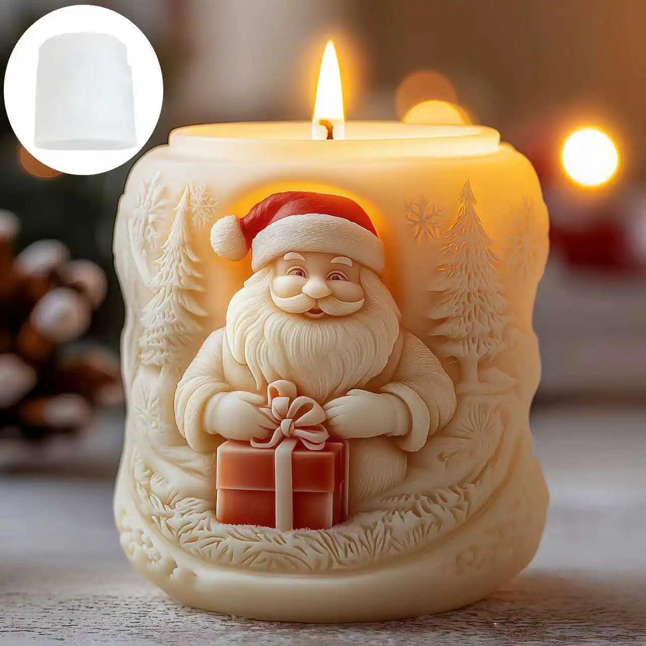 Smile Santa Claus Giving Gift Cylindrical Scented Candle Silicone Mold Santa Claus Hold Gift Resin Plaster Molds Christmas Gift