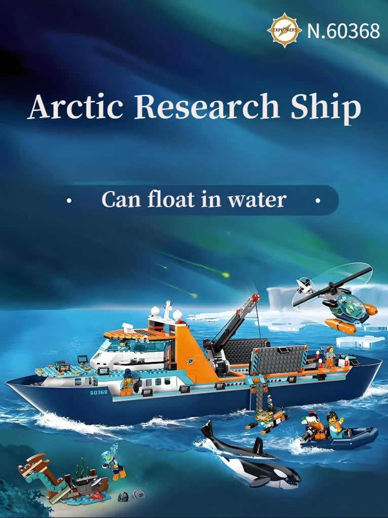 NEW 815pcs City Series 60368 Deep Sea Exploration Vessel Marine Research Arctic Research Ship Building Block Toys Christmas Gift