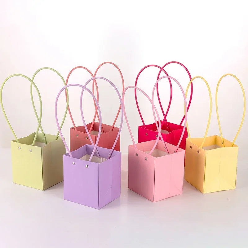 10pcs Christmas Gift Flower Kraft Paper Handbag Flower Arrangement Portable Box Rectangular Trapezoidal Flower Handheld Gift Box
