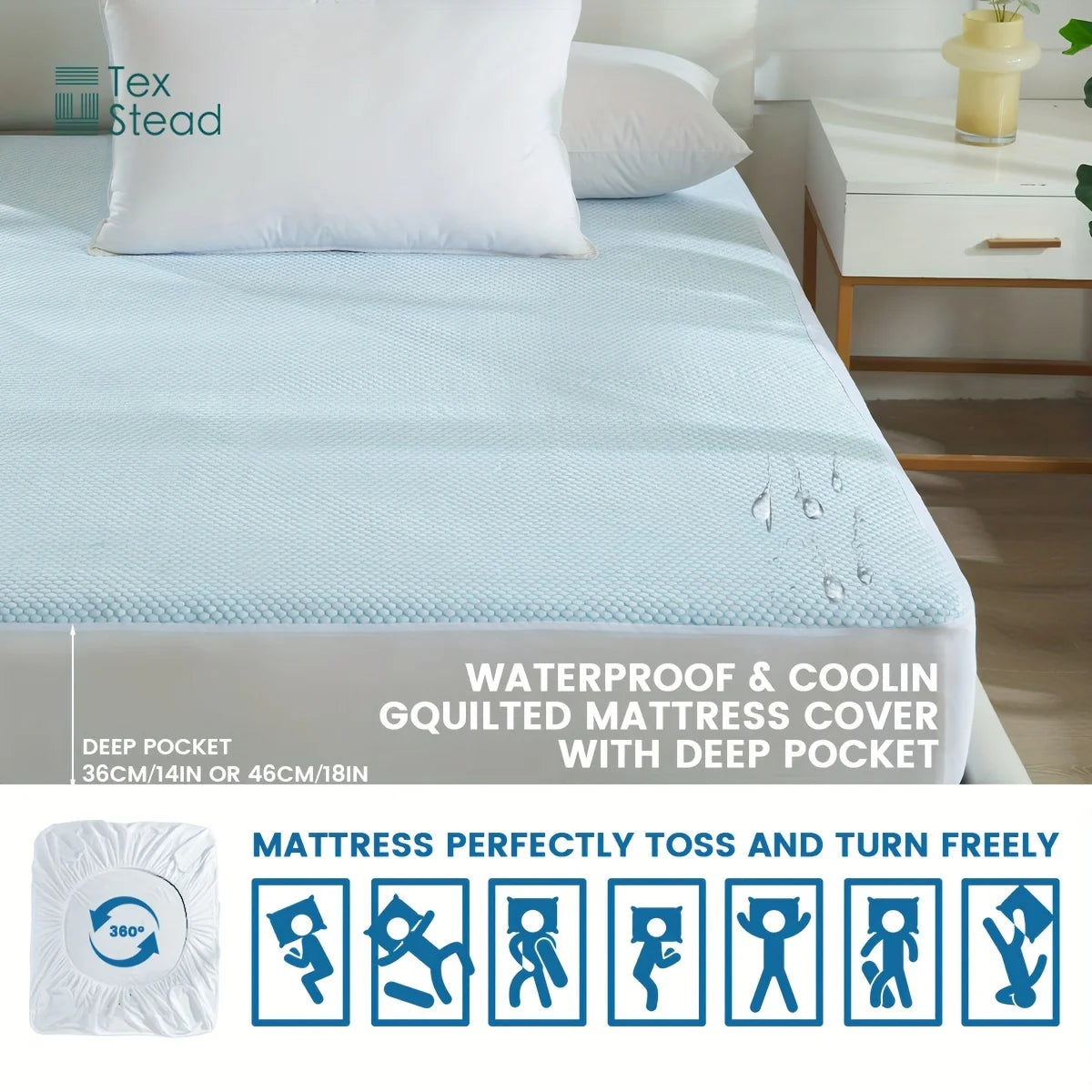1 Pc Cooling fitted mattress topper waterproof fiitted sheet, Luxurious Soft for Hot Sleepers, Soft Fabric with Deep Pocket