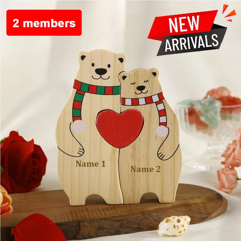 Wooden Bear Family Puzzle with Base Bear Family Decor Mom Gift, Weeding Anniversary Gift for Mom Dad, Christmas Gift for Parents