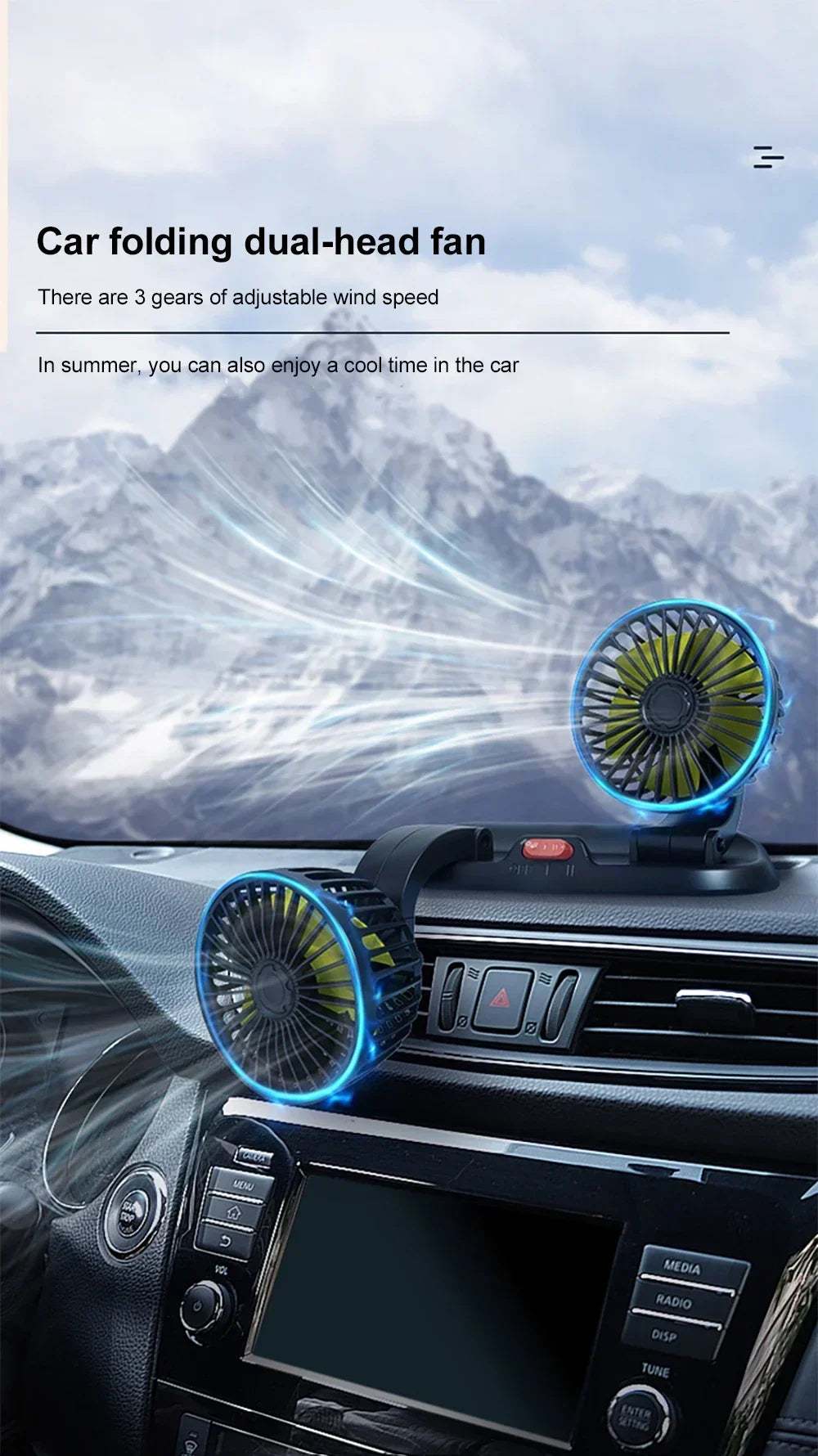 Car 5V 12V 24V Fan Cooling Car Fan Dual Head Usb Car Fan 2 Speeds Adjustable Auto Cooler Air Fan Car Accessories Wind Regulation