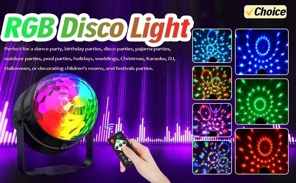 LED Stage Disco Light Rotating DJ Ball Strobe Remote Sound Control Magic Dance Car RGB Christmas Gift Party Club Laser Show Lamp